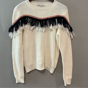 English Factory Cream Sweater with Black Fringe